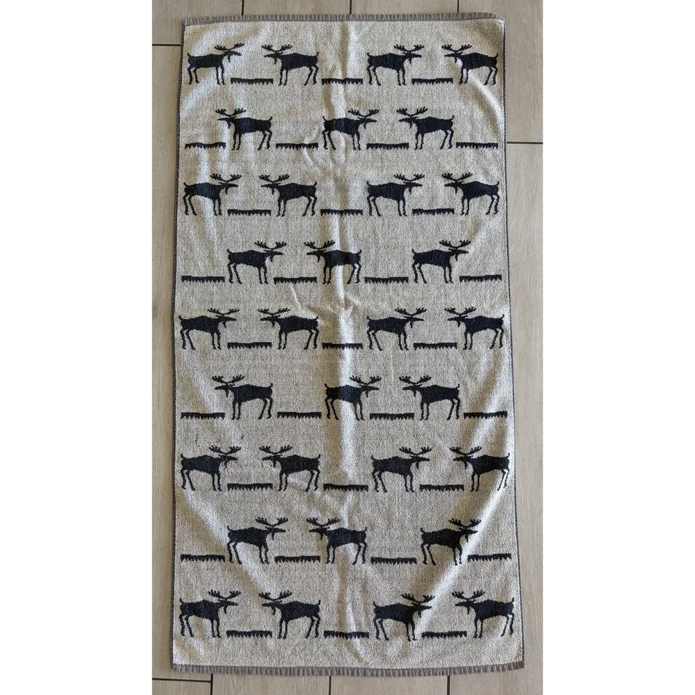 Vtg 90s Kimlor Mills Moose Bath Towel Set 2 Cotton Portugal Cabin Lodge Rustic